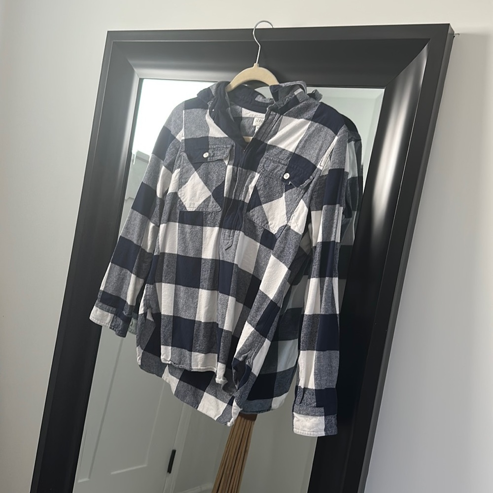 J. Crew Factory white and navy half zip flannel XXS